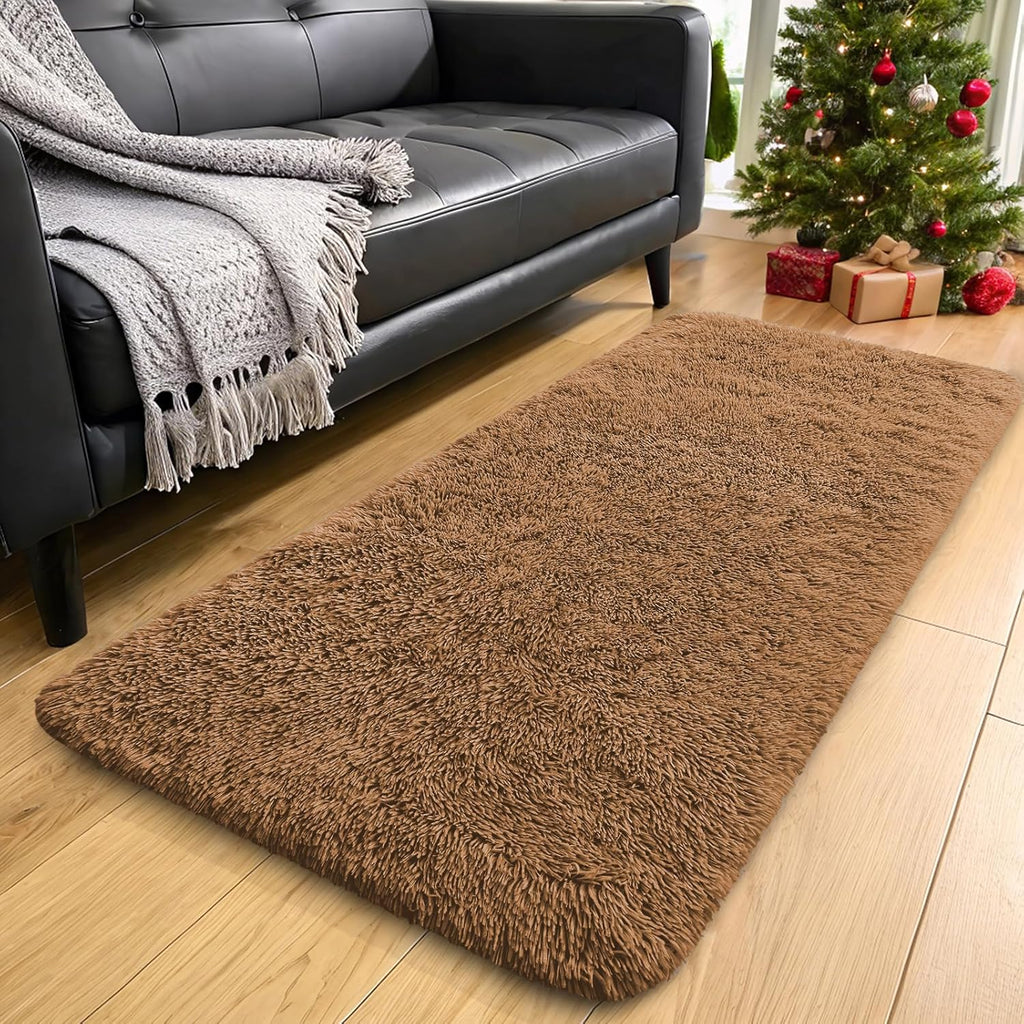 OLANLY Runner Rugs - 2x6 Machine Washable Soft Fluffy Shaggy Carpet for Bedroom & Hallway | Khaki
