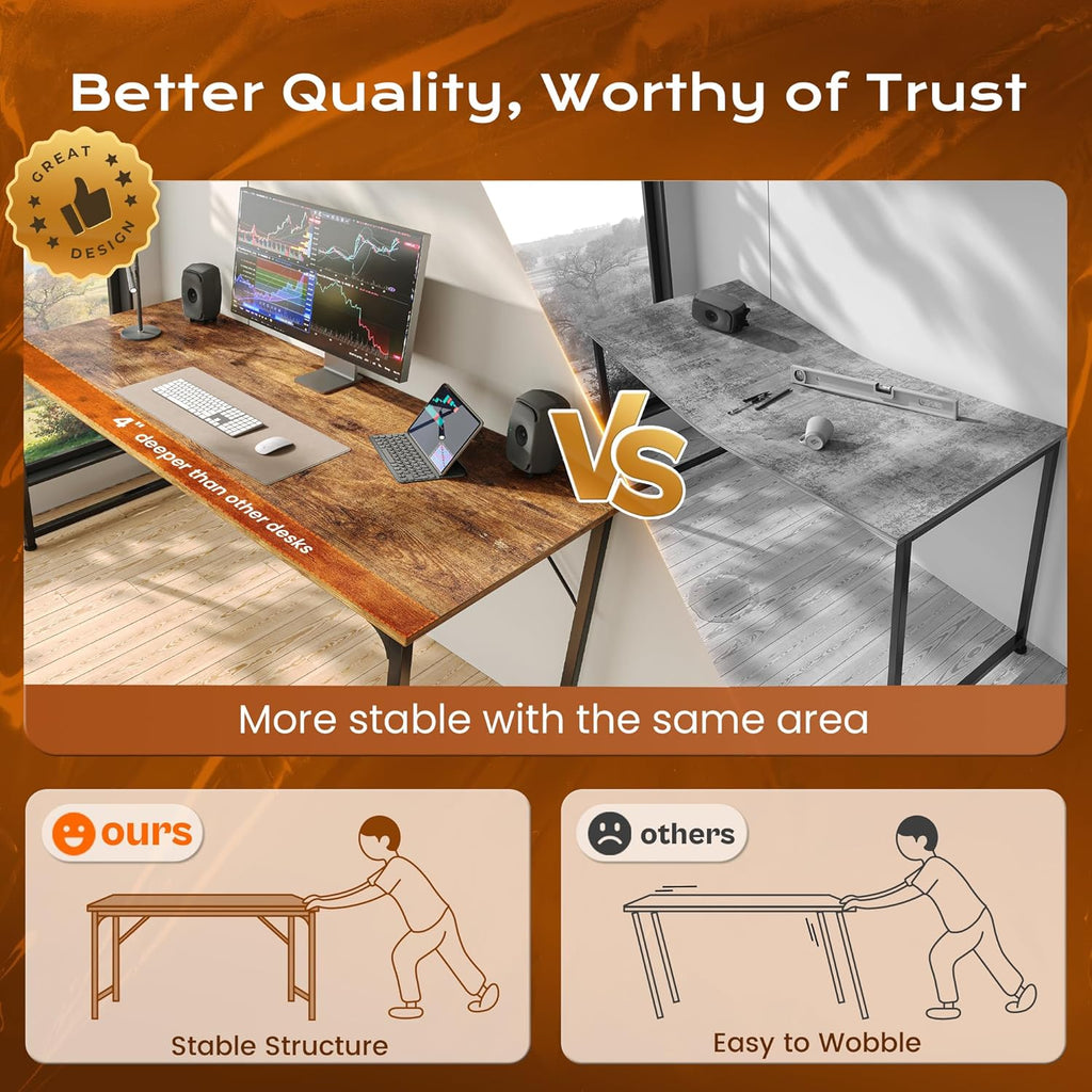 PRAISUN Computer Desk - 47" X 24" Rustic Brown Gaming & Office Writing Desk with Metal Frame