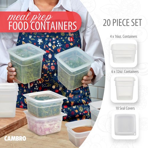 Cambro Food Storage Storage Containers with Lids - Translucent (Microwave Safe and BPA-Free) - 16 and 32 oz (ounce) Food Storage Container - (20 Piece Set)