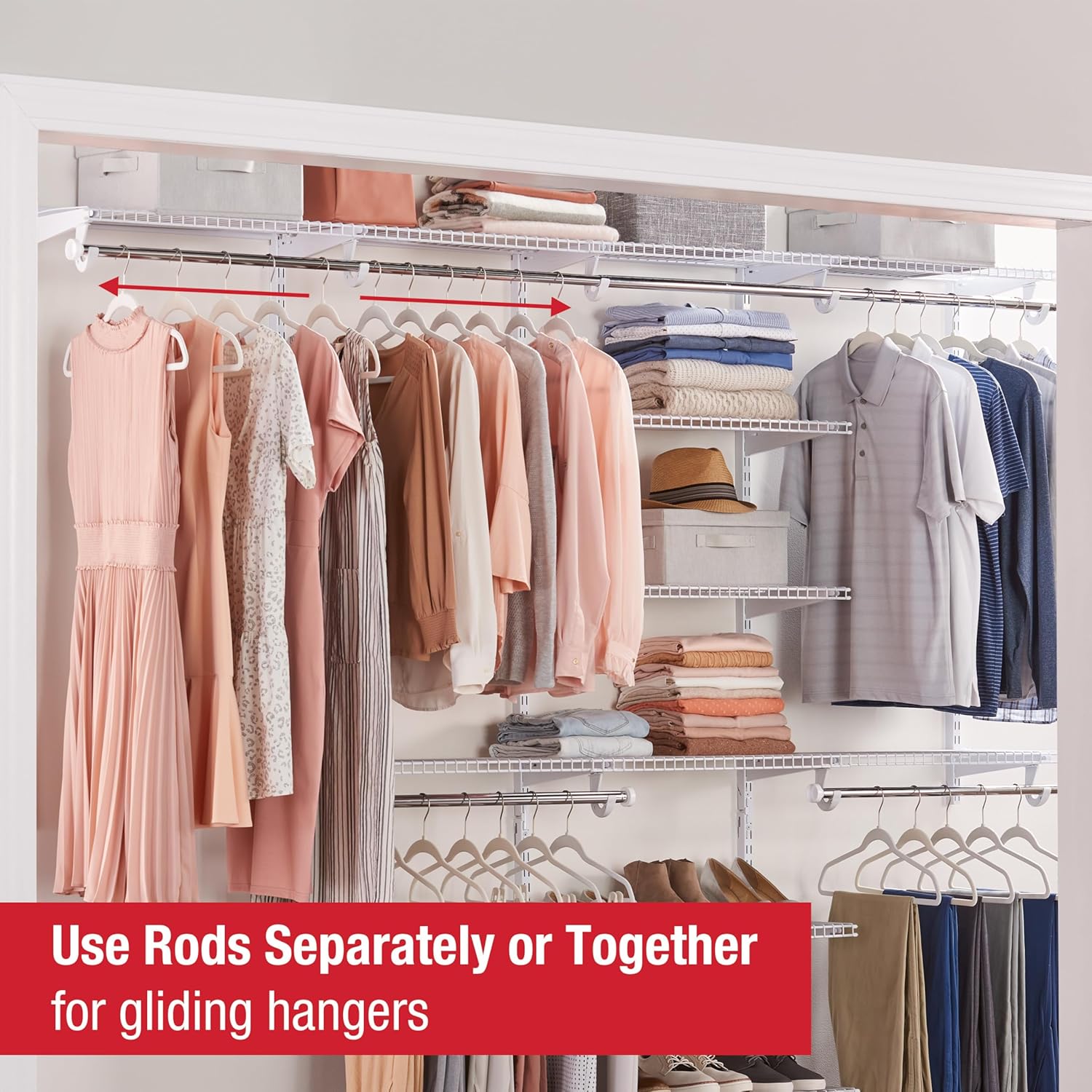 Rubbermaid Configurations Custom Closet Kit - Adjustable 4-8 Ft. Metal Wire Shelving | White Finish, Complete Organization System
