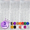 Voircoloria 3 Pack Laser Silver Foil Fringe Backdrop Curtains - 3.3x8.2 Feet for Parties & Events