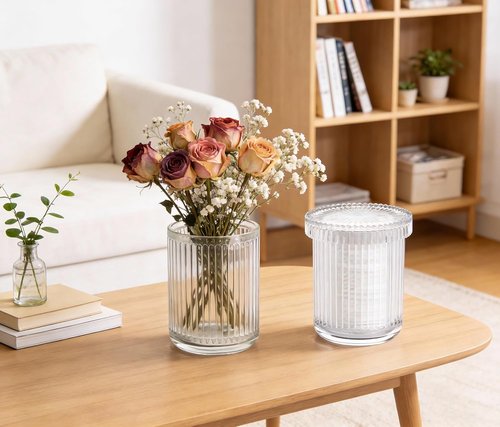 Clear Apothecary Jars - 2 Pack Glass Qtip Holder Dispenser Set for Cotton Swabs & Makeup Storage