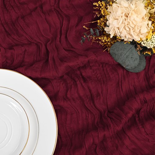 24 Pack Burgundy Table Runner 10Ft Cheesecloth Table Runner Rustic Gauze Table Runners Romantic Long Sheer Fabric Cheese Cloth Table Runners for Wedding Party Bridal Baby Shower