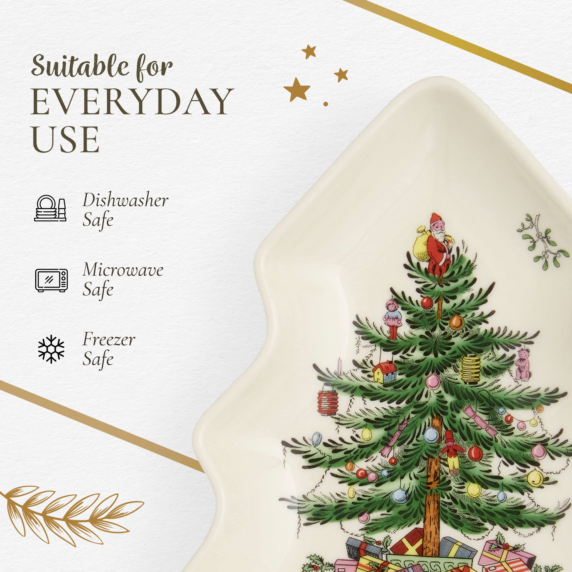 Spode Christmas Tree Tartan Spoon Rest, 7-Inch Tree-Shaped Holiday Utensil Holder, Festive Porcelain Spatula & Ladle Rest, Christmas Kitchen Counter Décor, Dishwasher & Microwave Safe - Hostess Gift