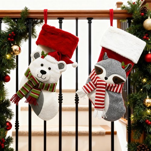 EQURROY 2 Pack Christmas Stockings 20 Inch - Large Size Christmas Stockings with Polar Bear Design - Festive Xmas Stockings for Kids, Family, Party Decorations - Unique Gift for Christmas