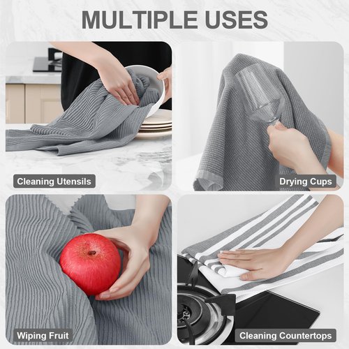 Homaxy Premium Kitchen Towels(18”x 28”, 6 Pack), Large Cotton 380 GSM Kitchen Hand Towels, Soft and Absorbent Terry Dish Towels, Multipurpose Tea Towel Set with Hanging Loop, Grey