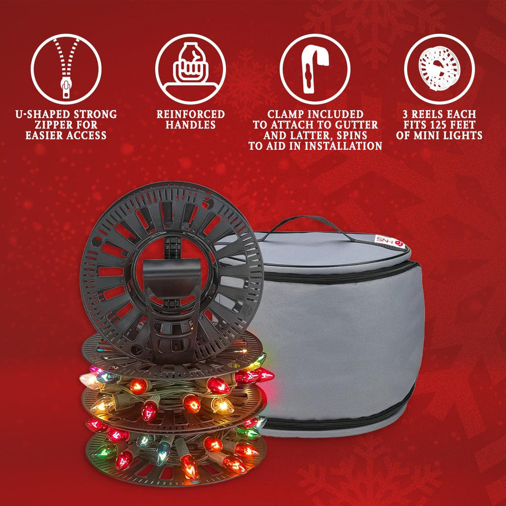Premium Christmas Light Storage Bag - Heavy-Duty 600D Tear-Proof Material | Stores Up to 375 Ft of Mini Lights - Grey with PVC Lining