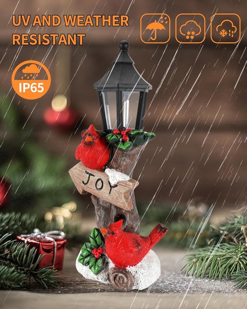 iStatue Lighted Cardinal Christmas Ornaments - 10” Resin Red Bird Figurine with Candle Lantern | Unique Indoor Xmas Decor Gift