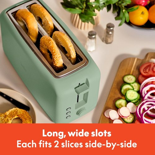 Bella 4 Slice Slim Toaster - 10” Long Slot with 6 Shade Settings & Auto Shutoff | Seaglass Color