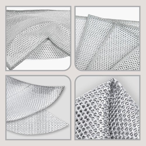 PRINKROOMY Double-Layer Steel Wire Cleaning Cloth - Non-Scratch Wire Dishcloth Rag Heavy Duty Scrub Pads Multi-Purpose Silver Mesh Scouring Pads for Dishes, Pots, Pans (10 pcs)