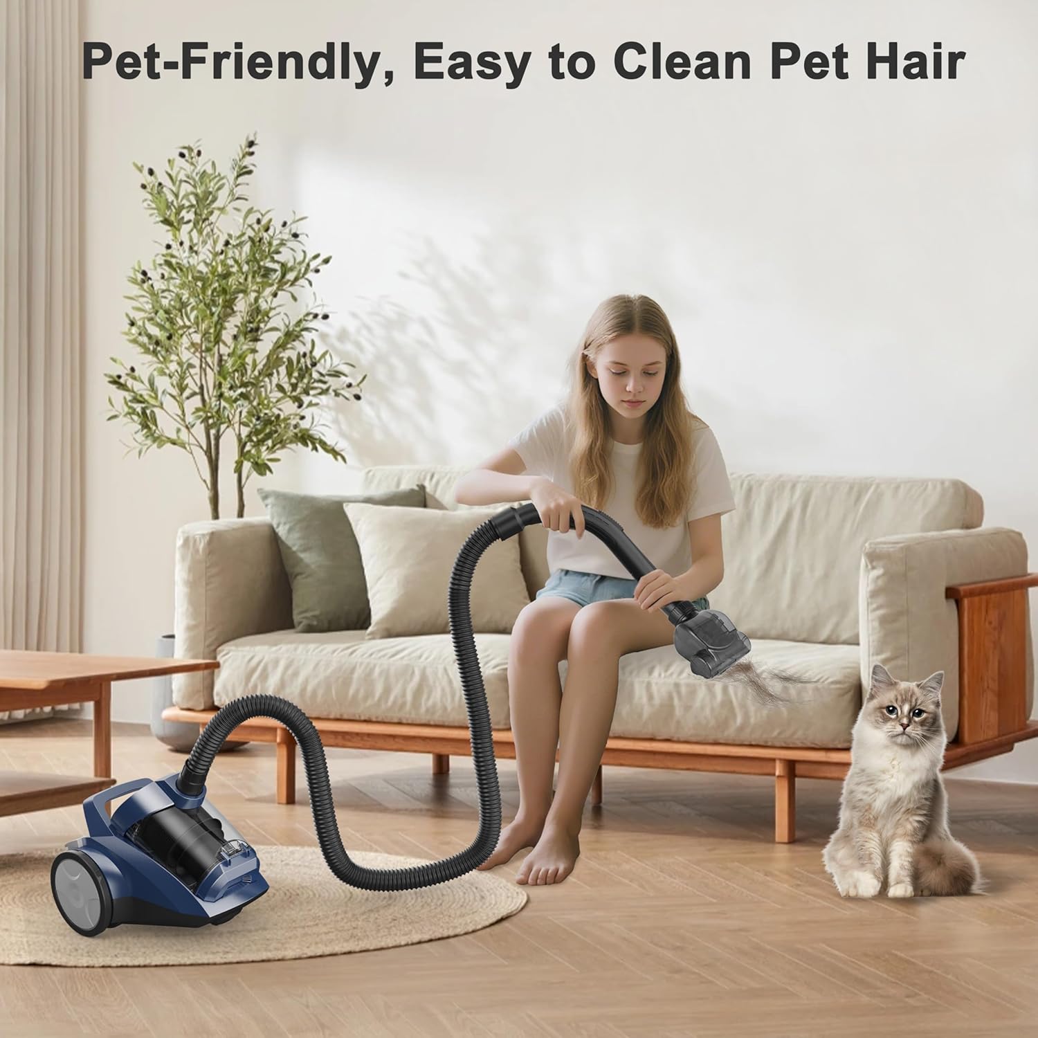 Sweepcent Canister Vacuum Cleaner - 45KPa Power Bagless Design | Lightweight Multi-Surface Vacuum with 5 Tools & Double HEPA Filter