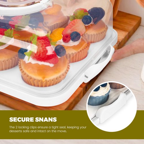 NPLUX Cupcake Containers with Lid Rectangular Cake Carrier 3-in-1 Multipurpose Cupcake Holder for Muffins Pies Sweets Pastries Fruit or Snacks (White, 13" x 9" x 4")