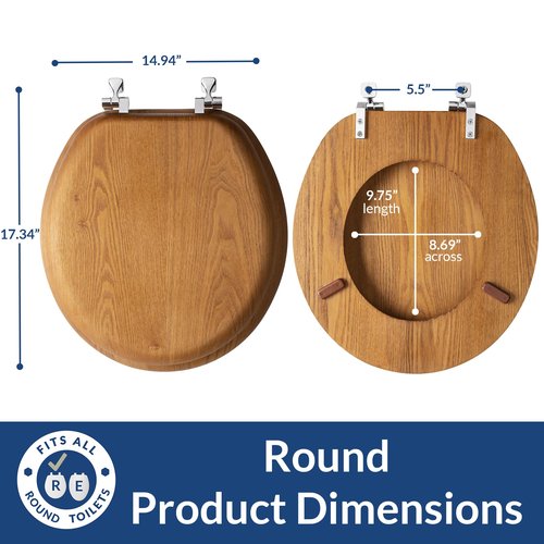 Mayfair Natural Oak Veneer Toilet Seat with Chrome Hinges, Round, Wood