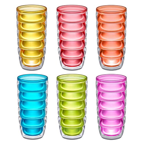 Amazing Abby - Arctic - 24-Ounce Insulated Plastic Tumblers (Set of 6), Double-Wall Plastic Drinking Glasses, Mixed-Color Reusable Cups, BPA-Free, Shatter-Proof, Dishwasher-Safe