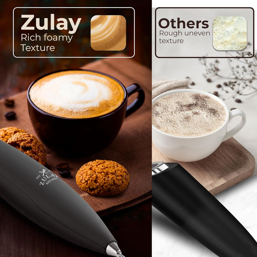 Zulay Kitchen Tornado Triple Whisk Milk Frother - Handheld Foam Maker for Coffee, Lattes & Matcha - Onyx Gray