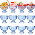 Potchen 12 Packs Small Blue Glass Ice Cream Bowls 5 oz Sundae Glasses Dessert Cups Clear Blue Tulip Ice Cream Glasses for Trifle Salad Sundae Cake Pudding Dinner Wedding Holiday Party