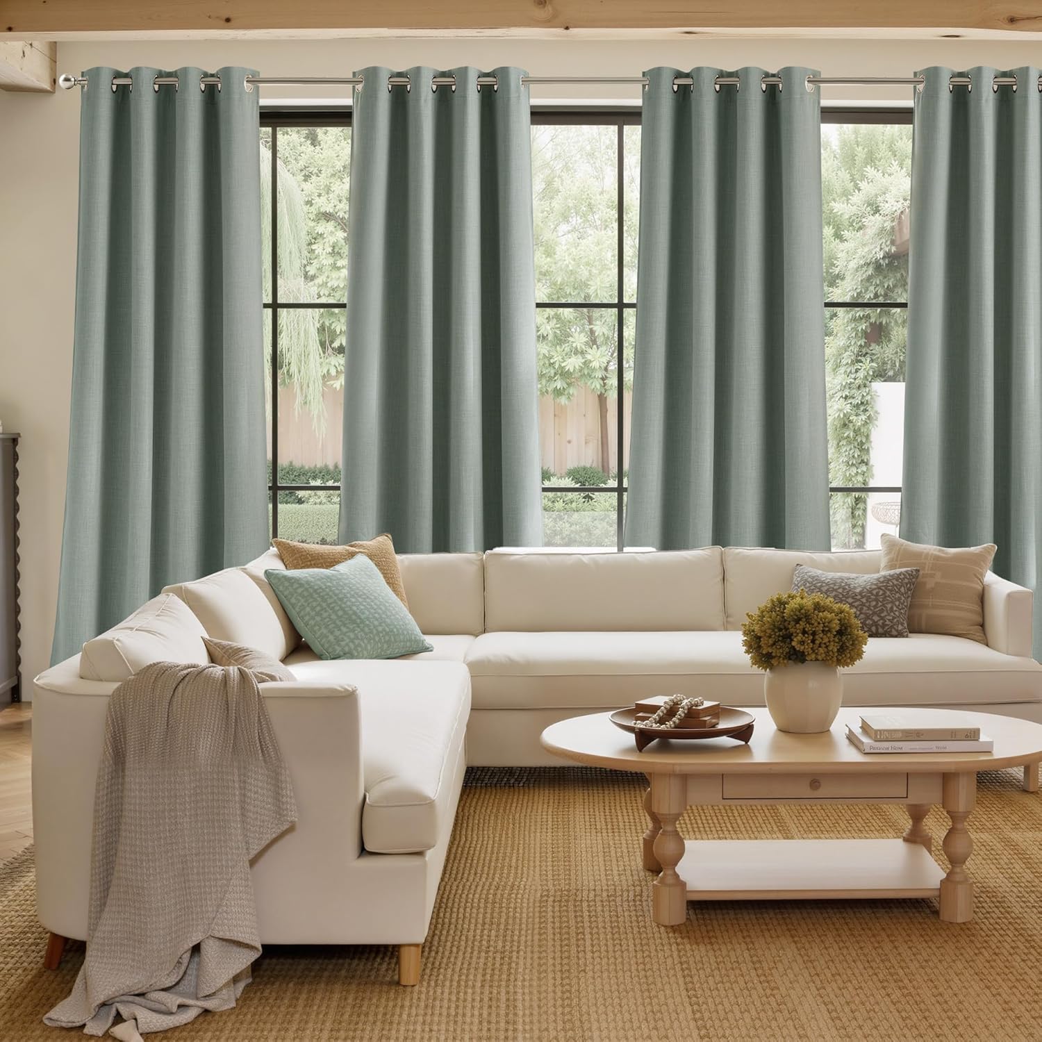 NICETOWN Sage Green Blackout Curtains | 63-Inch Faux Linen Privacy Panels for Modern Farmhouse Decor - 2 Panels