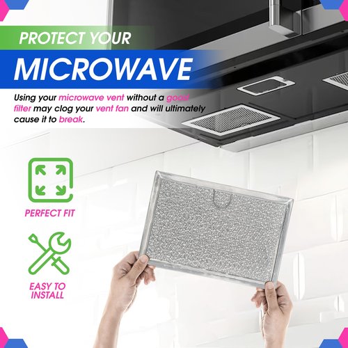 Microwave Filter Replacement 5.12” x 7.64” Fits Frigidaire 5304464105 WB06X10608 GE Microwave Filter - Aluminum Mesh Screen Grease Filter - Filters Air Entering Over the Range Oven Vent Fan (4-Pack)
