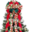 Skiennix Christmas Tree Topper Bow - 13" Large Velvet Red & Green Buffalo Plaid Decoration for Holiday & Festive Parties