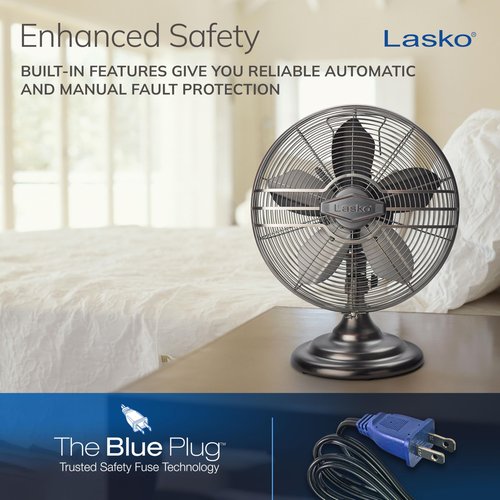 Lasko Oscillating Table Top Fan, Portable, 3 Quiet Speeds, for Bedroom, Kitchen and Office, 17", Bronze, R12210