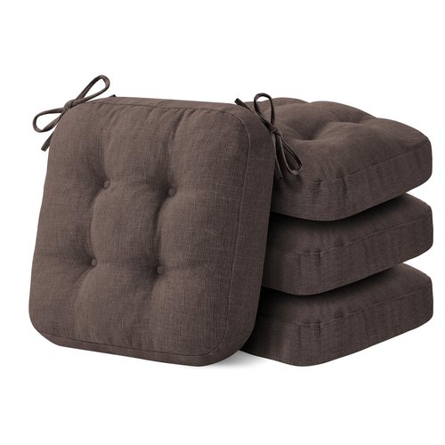 IASEAHK Chair Cushions for Dining Chairs, Dining Chair Cushions, Tufted Indoor Chair Pads with Ties & Non Slip Backing, Seat Cushions for Kitchen Chairs 16.5” x 16.5” x 3.5”, Set of 4, Brown