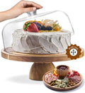 Acacia Wood Cake Stand with Lid - 12-Inch Round Dessert Display & Charcuterie Board Set