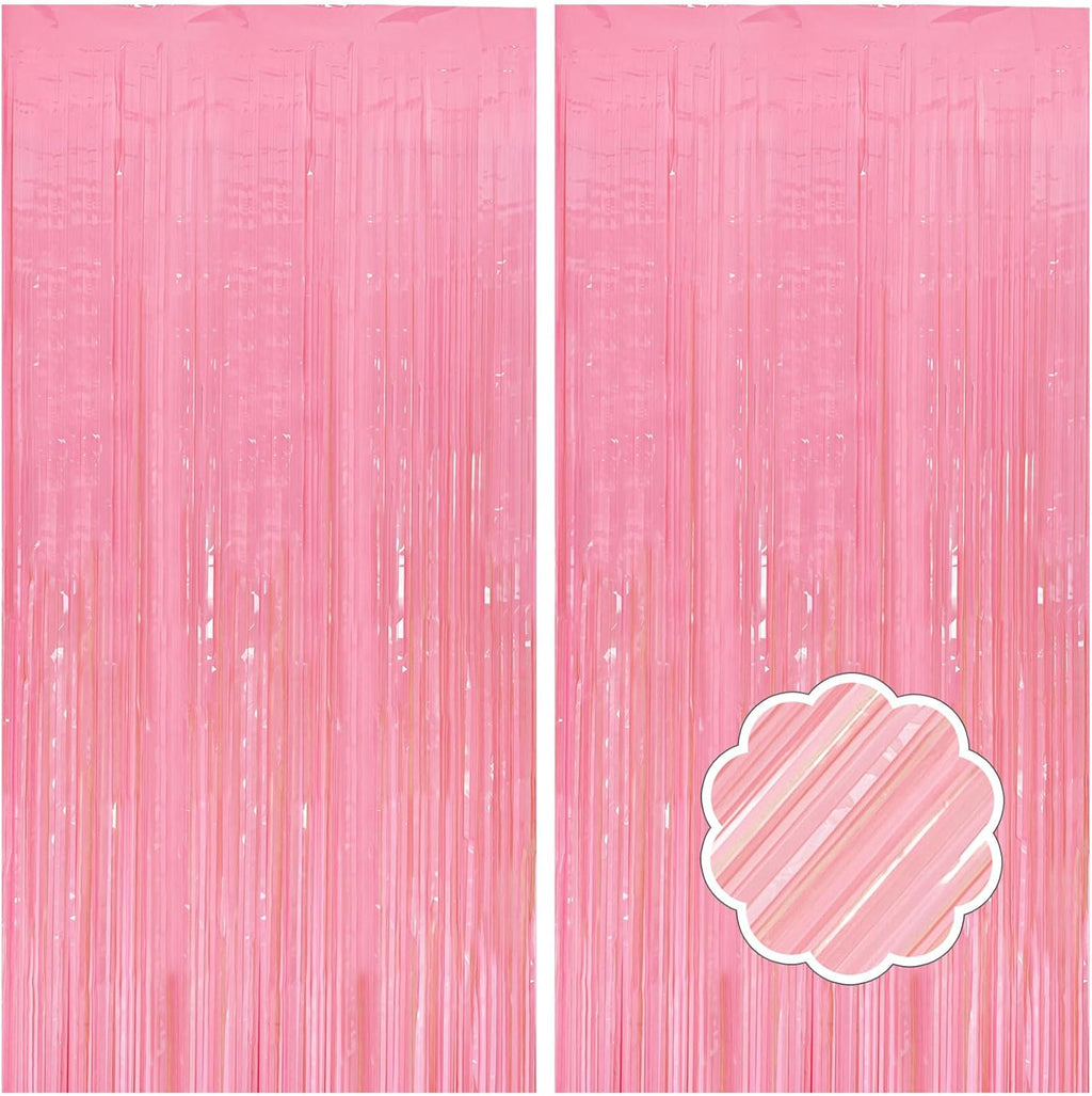 Skiennix 2 Pack Pastel Pink Streamers - Foil Fringe Curtains for Birthday & Wedding Decor