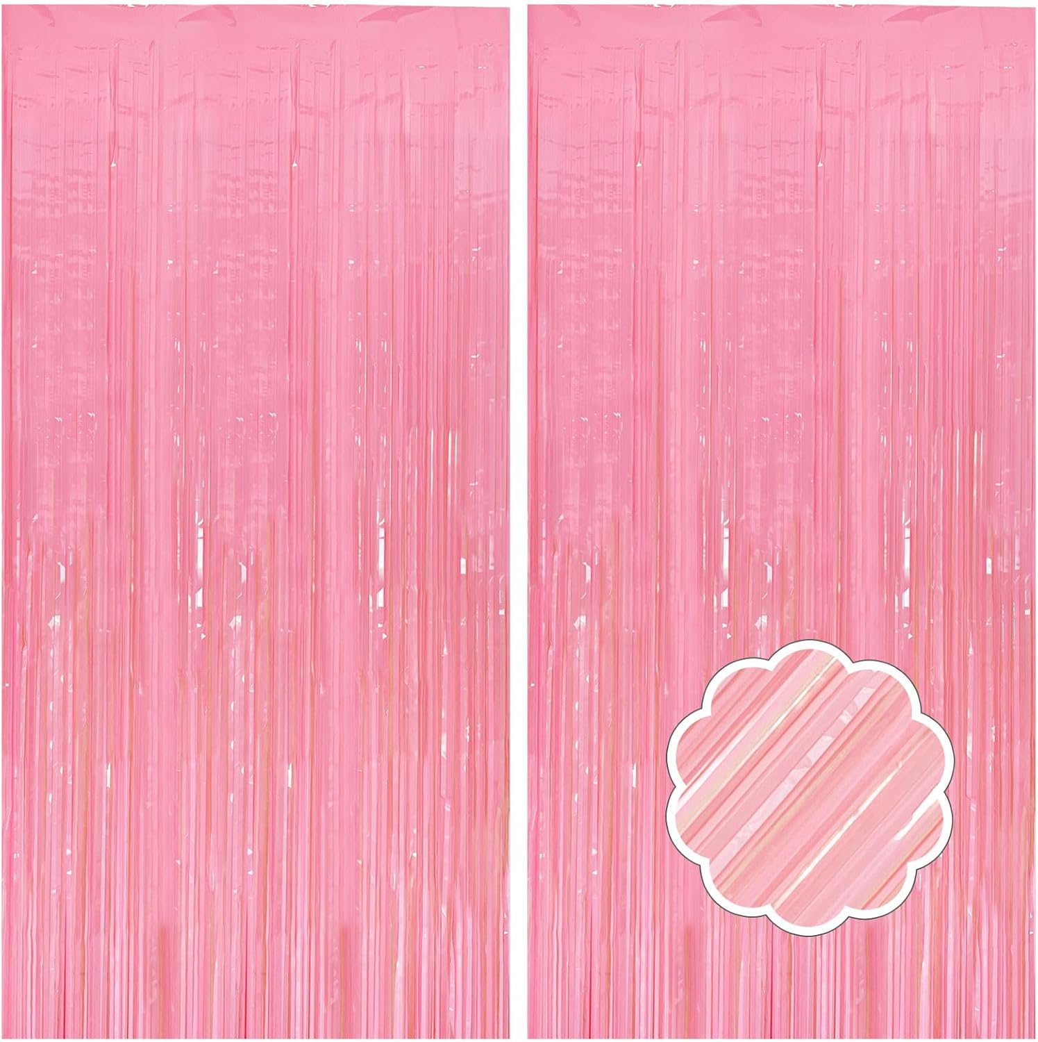 Skiennix 2 Pack Pastel Pink Streamers - Foil Fringe Curtains for Birthday & Wedding Decor