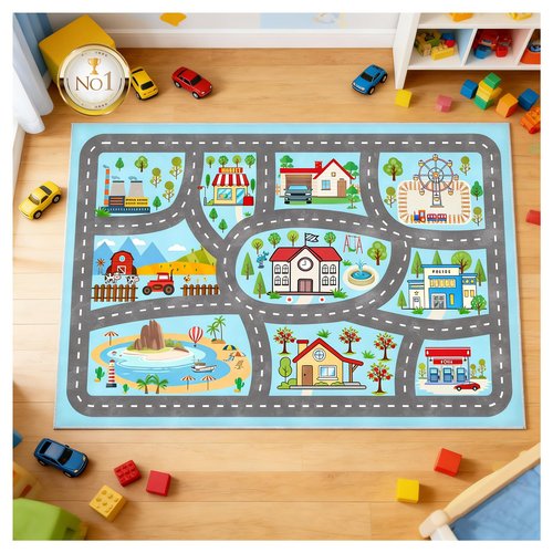 YSYTLCL Kids Rug Car Rugs 31''x47'' Playmat Carpet for Play Toy Cars for Playroom Classroom Kids Room, Non-Slip Road Traffic Floor Rug Mats, Washable Children's Town Road Play Rug.