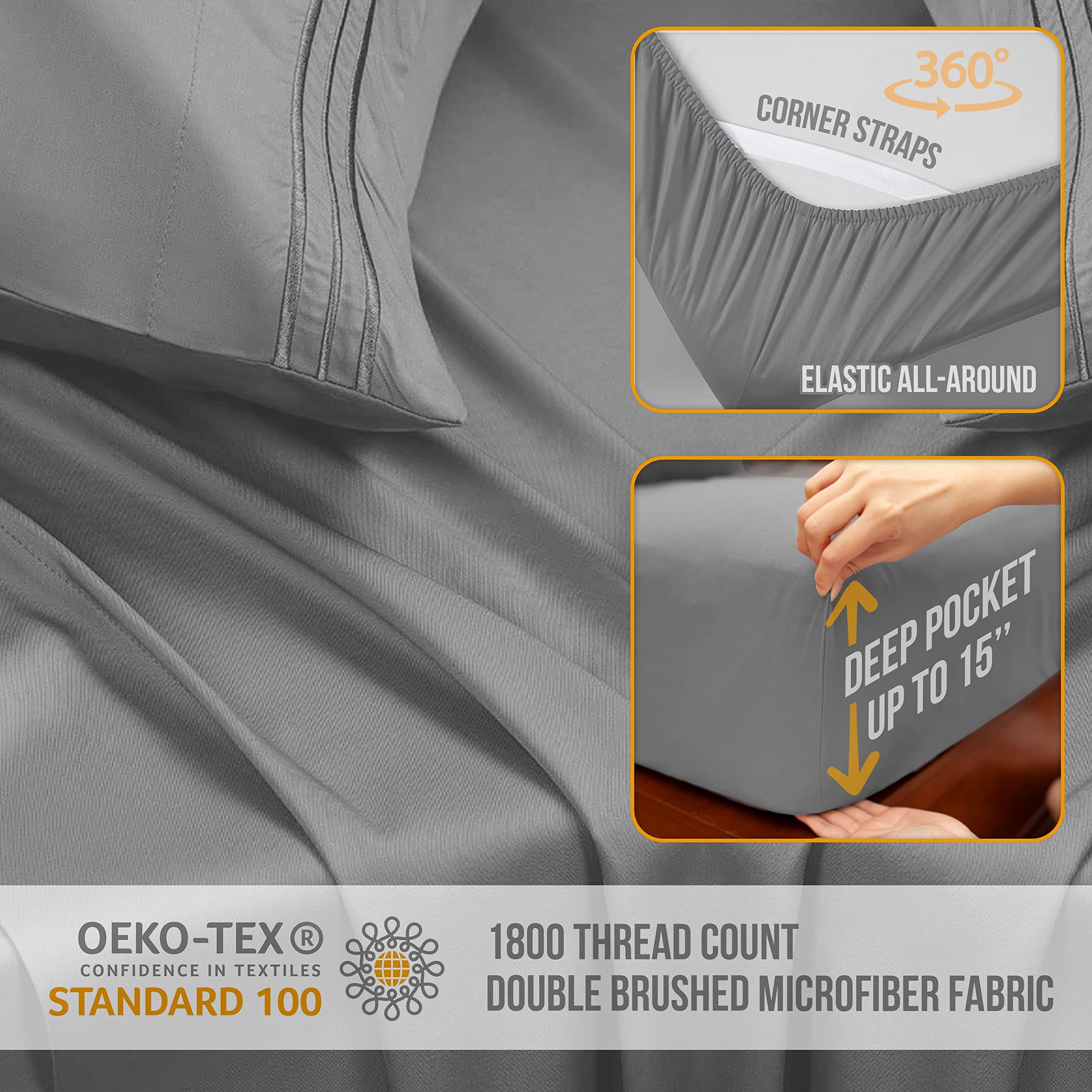 Abeero Home Twin Sheets Set - Luxury Hotel Bed Sheets - Soft Cooling Sheet with Elastic Corner Straps - Deep Pocket Microfiber Bedsheet - Bedding Sheet & Pillowcases -3 PC (Twin Size, Light Gray)