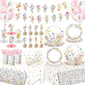 193Pcs Spring Wildflower Party Decorations Include Plates, Napkins, Cups, Balloons, Banner, Tablecloth, Cake Toppers, Honeycombs for Floral Birthday Baby Shower Party, Serve 24