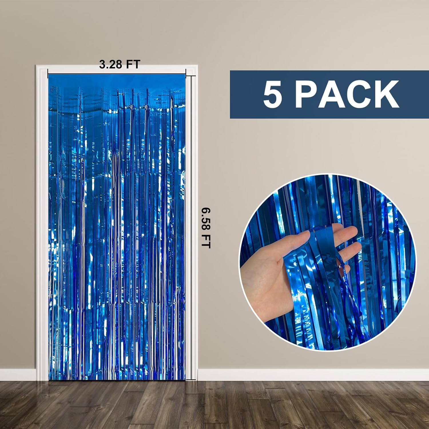 Skiennix 5 Pack Blue Metallic Tinsel Foil Fringe Curtains - Perfect for Photo Booths & Celebrations