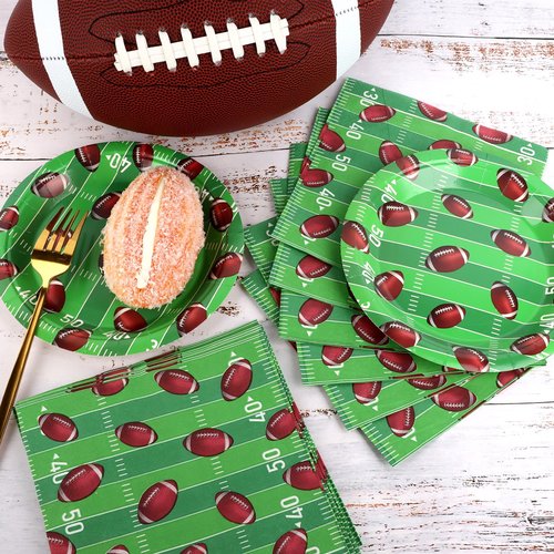 Adecortalk 50 Pcs Football Plates and Napkins 13'' Disposable Paper Plates Napkins Football Party Supplies for Kids Football Birthday Game Day Tailgate Party Decorations Serves 25 Guests