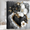 Homewelle Black White Gold Floral Shower Curtain Golden Flower Leaves Modern Luxury Contemporary 60Wx72H Inch Artistic Aesthetic for Women Girls Waterproof Polyester Fabric Bathroom Bathtub