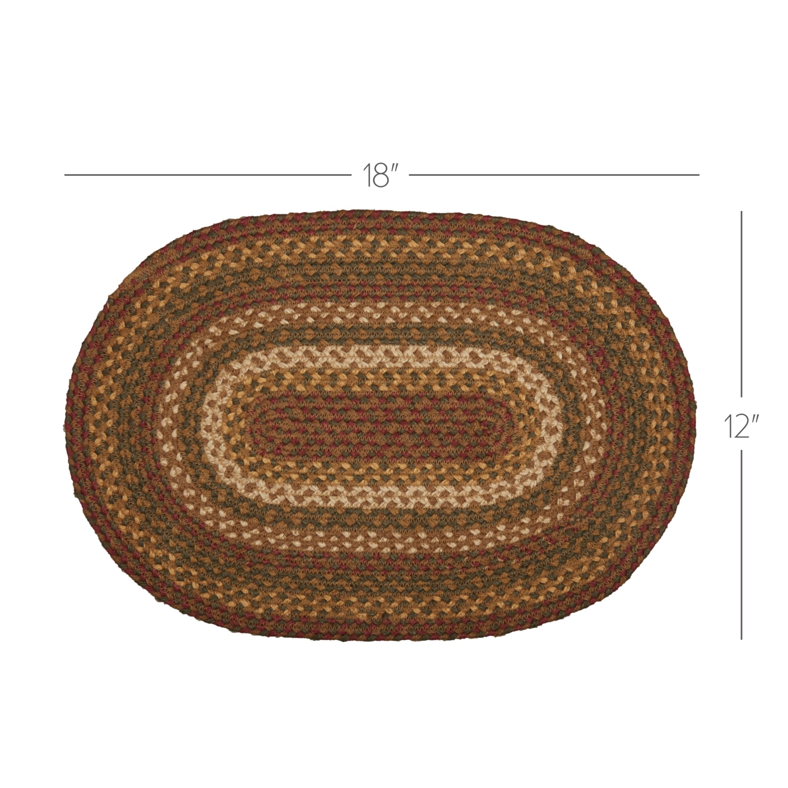 VHC Brands Tea Cabin Rustic Jute Green Textured Striped Oval Kitchen Placemat Set of 6 12"x18"