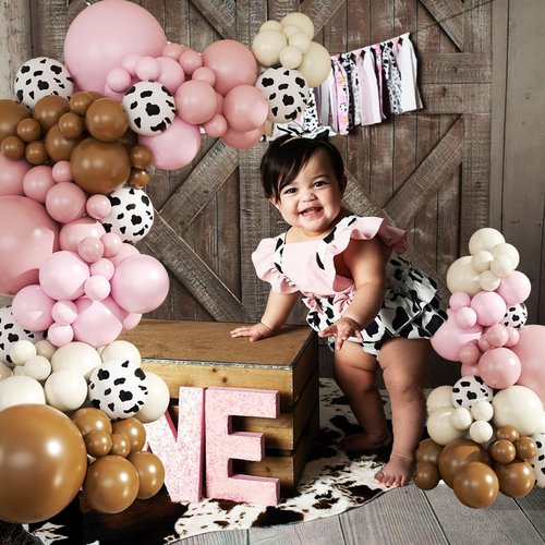 JOYFLOAT Cowgirl Dusty Pink Cow Balloon Garland Arch Kit, Light Pink Brown Sand White Balloons for Cowgirl Baby Shower Birthday Western Theme Party Decoration