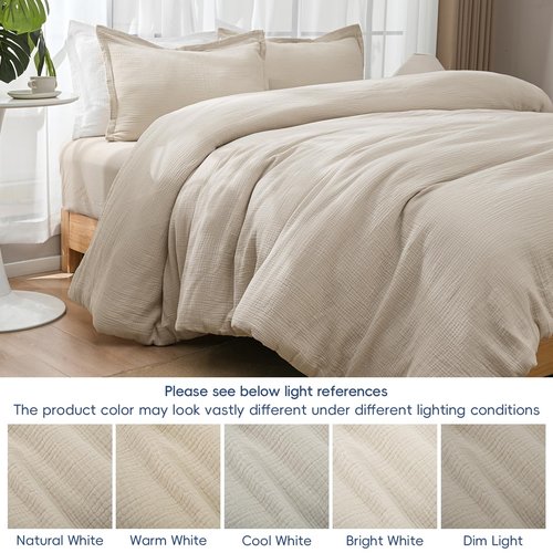 David's Home Cotton Muslin Comforter Set Queen Size, Soft Lightweight Breathable Cozy Skin-Friendly, 3PCS Linen Like Gauze Bedding with Pillow Shams, Aesthetics Home Decor & Giftable, Natural