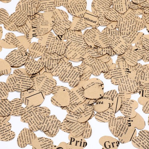 Marspark 1200 Pcs Book Page Heart Confetti 1 Inch Vintage Newspaper Wedding Table Confetti Novelty Party Decorations for Book Themed Party Decor Birthday Photo Prop Bridal Shower(Khaki)