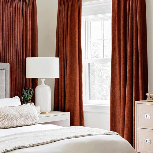 MIULEE 100% Blackout Linen Curtains - Thermal Insulated Burnt Orange Drapes | 52 x 108 Inch (2 Panels)