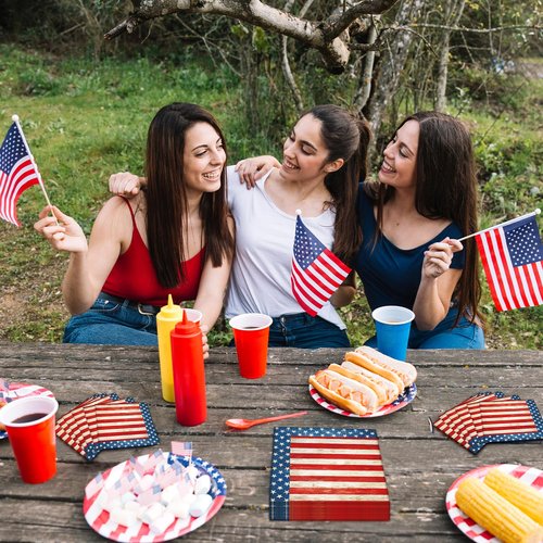 50 Count American Flag Paper Napkins, Disposable Patriotic Party Cocktail Napkins for 4th of July, Memorial Day, Veterans Day, Independence Day BBQ, Military Homecoming, and Picnic Table Decorations