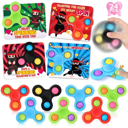 Shemira 24 Pack Valentine's Day Cards for Kids with Fidget Spinners Toys, Sensory Fidget Toys’ for School Classroom Valentine's Gifts Exchange, Spinners Toy for Valentine's Party Favors