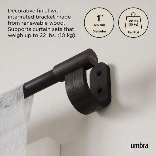 Umbra Bellwood Curtain Rod for Window Drapery, Adjustable Length 42" to 120", Set Includes Finials and Mounting Hardware, Black