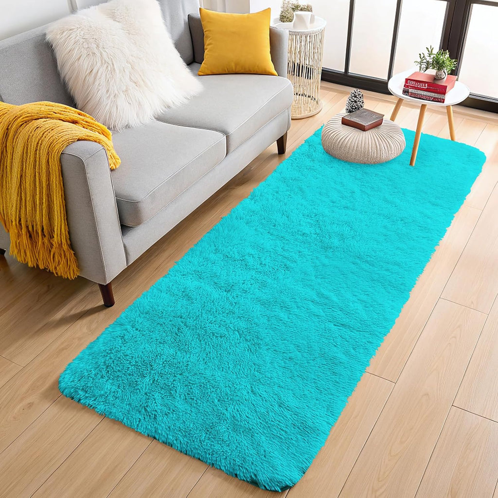 OLANLY Runner Rugs - Soft, Machine Washable Shaggy Design for Hallway & Bedroom | Teal Blue 2x5 ft