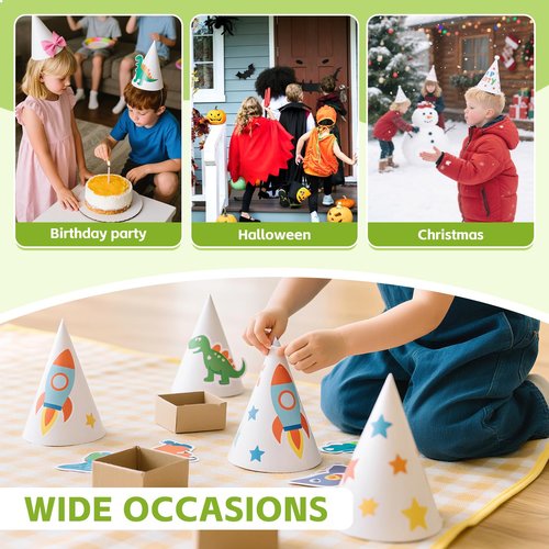 WEOXPR 20 Pieces White Paper Party Hats for Kids Birthday, Decorative Bulk Cone Crafts for Adults Art DIY, Halloween Supplies
