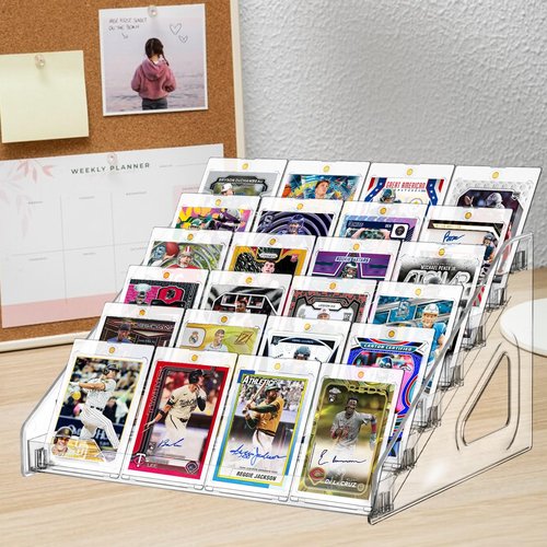 Sibosen 2 Pack 7 Tier Acrylic Card Display Stand, Versatile Display for Trading Cards,Greeting Card Display Stand,Portable Display Rack Holder for Graded Cards, PSA Cards,Sports, Business Cards