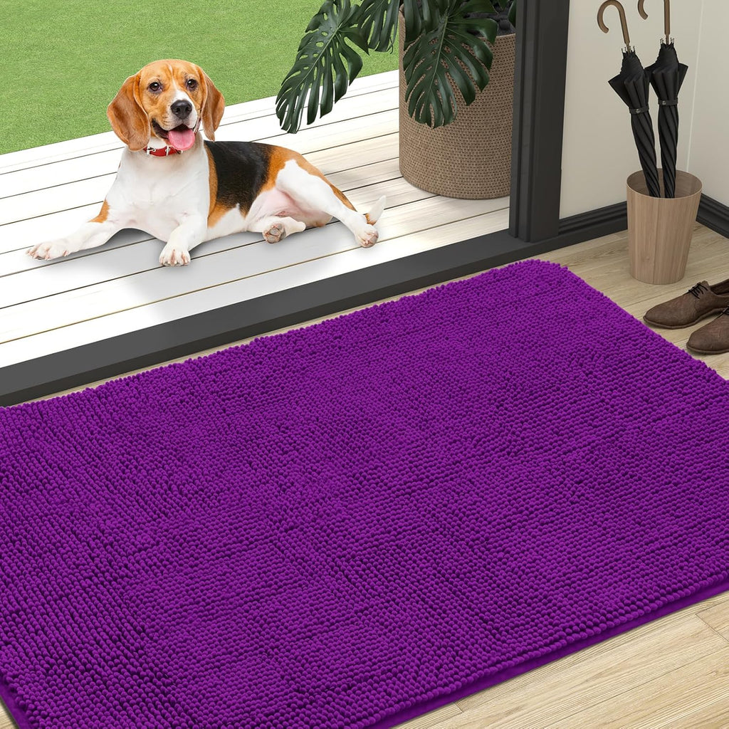 OLANLY Dog Door Mat - Absorbent Non-Slip Chenille for Muddy Paws | 47x32 Inches, Quick Dry, Purple