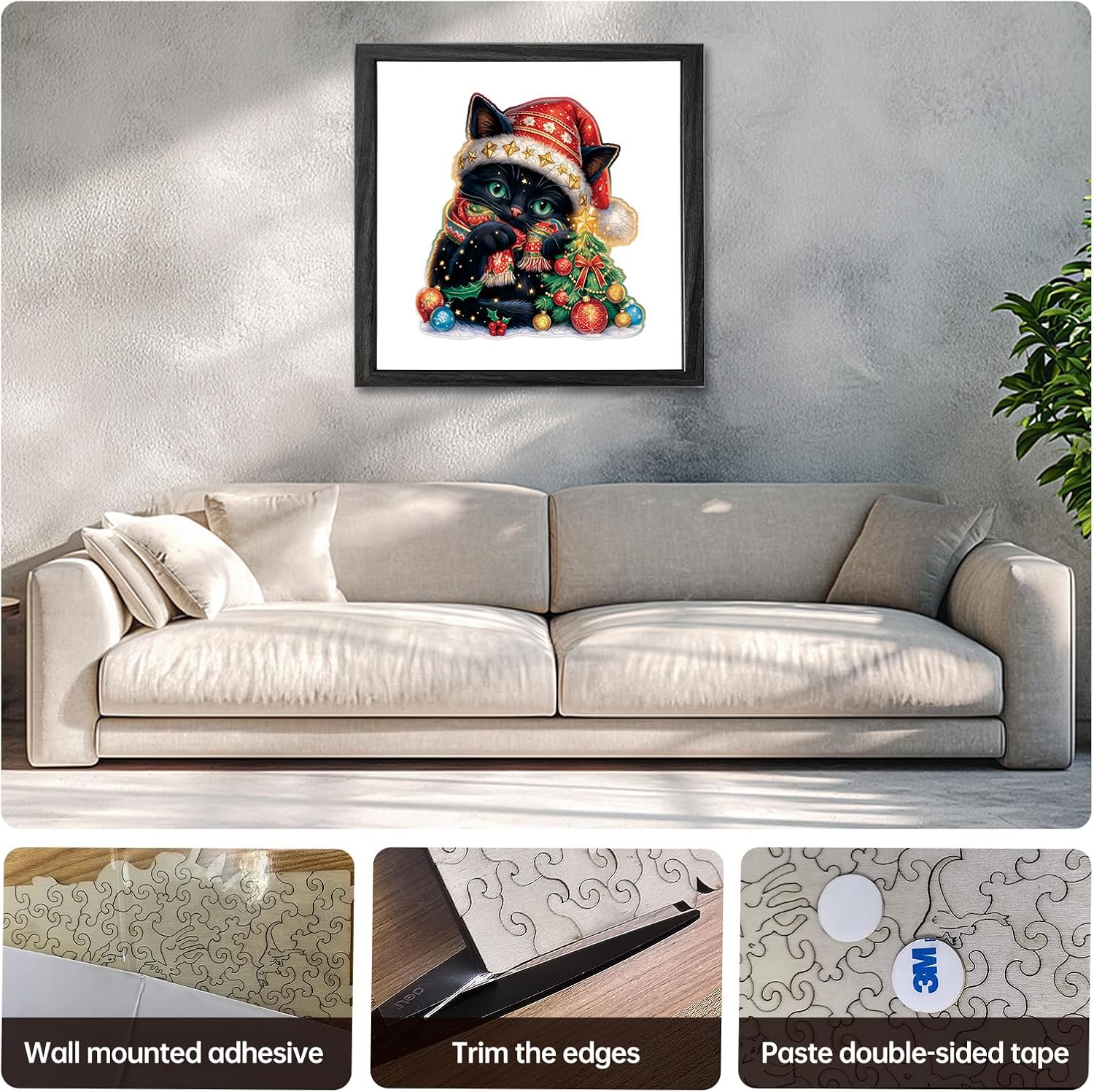 Skiennix Wooden Jigsaw Puzzle - Unique 200-Piece Christmas Cat Design | 11 x 11 Inch Challenge for Adults
