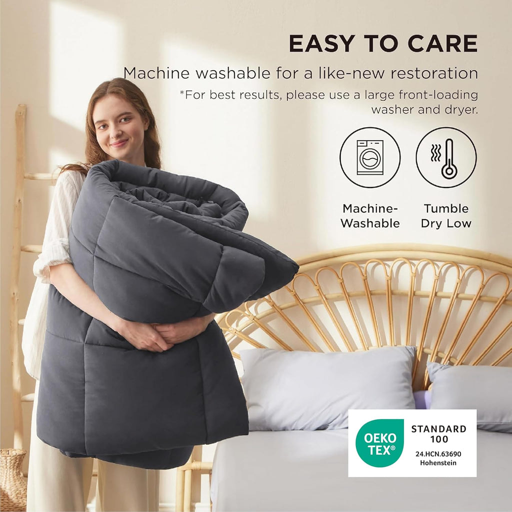 Bedsure Comforter Duvet Insert - All-Season Cal King Size Quilted Bedding, GentleSoft Down Alternative, Grey 96 x 102 Inches