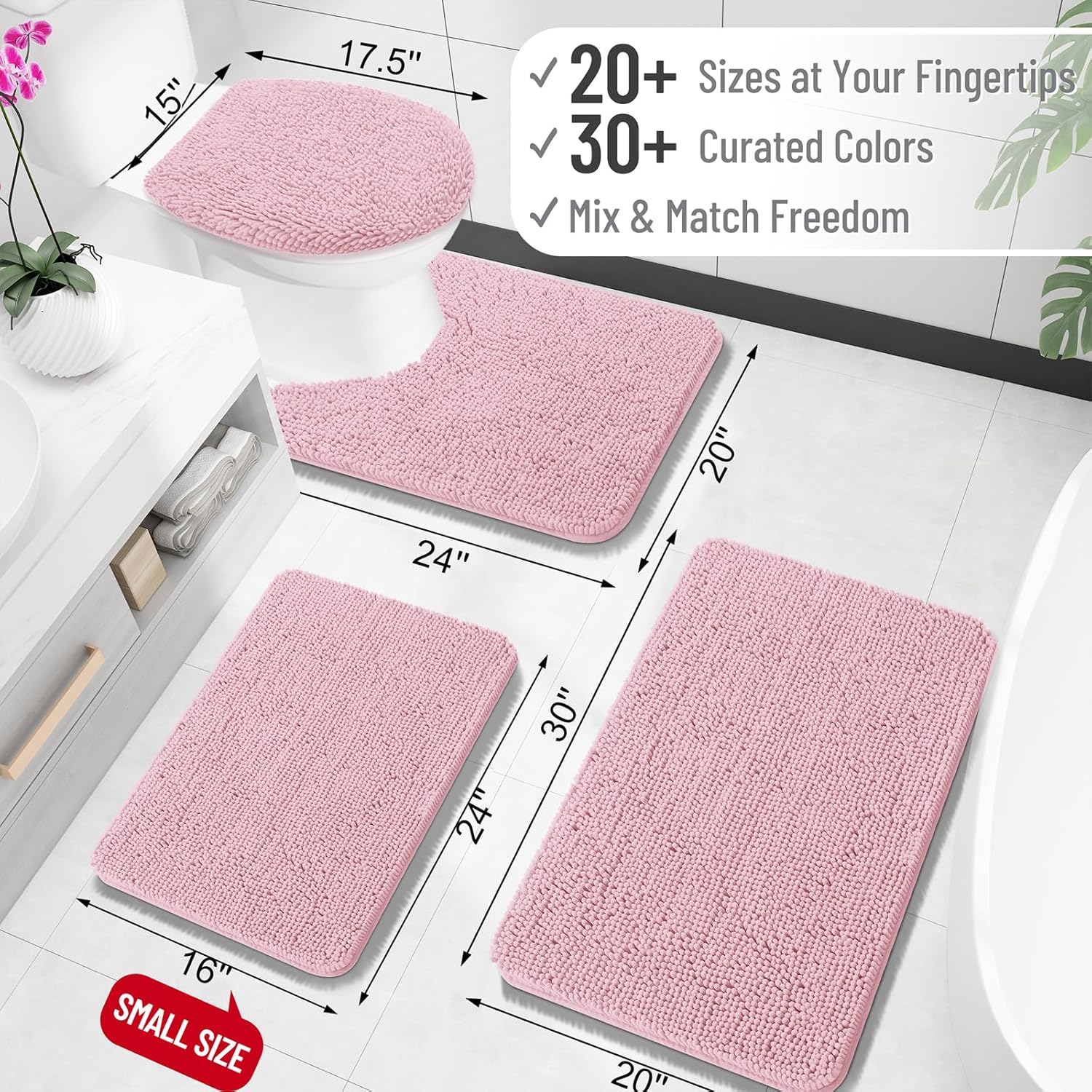 OLANLY Bathroom Runner Rugs - Soft Absorbent Chenille Bath Mat | Quick Dry, Machine Washable, 47x17, Dusty Rose