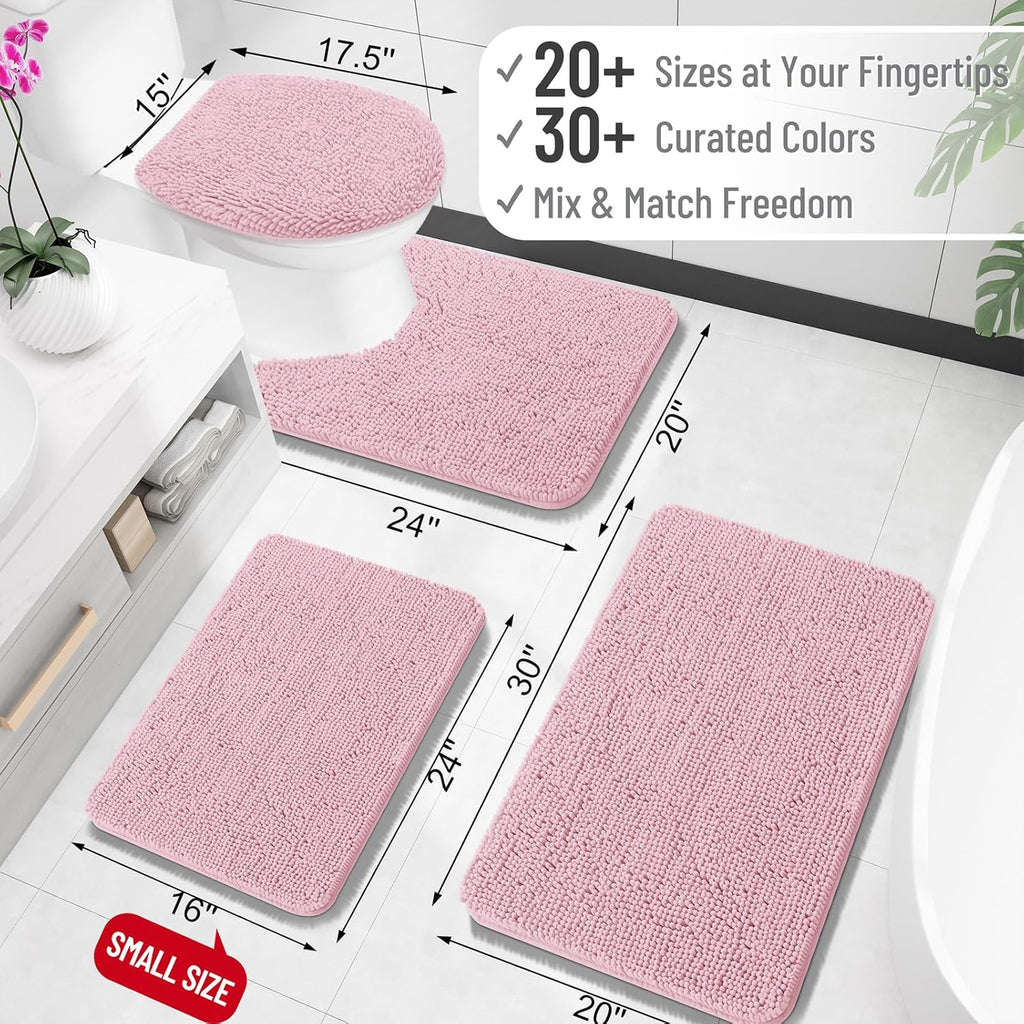 OLANLY Large Bath Rugs - Extra Soft Chenille, Quick-Dry Rubber Backing, Machine Washable | Dusty Rose 40x32